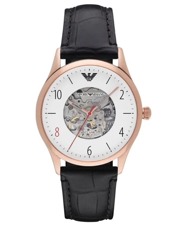 Emporio Armani Men?s Automatic Black Leather Strap White Dial 41mm