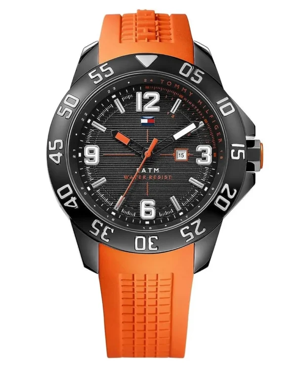 Tommy Hilfiger Men?s Quartz Orange Silicone Strap Black Dial