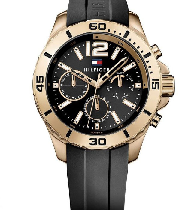 Tommy Hilfiger Sport Multifunction Black Dial Black Rubber Strap Watch For Men