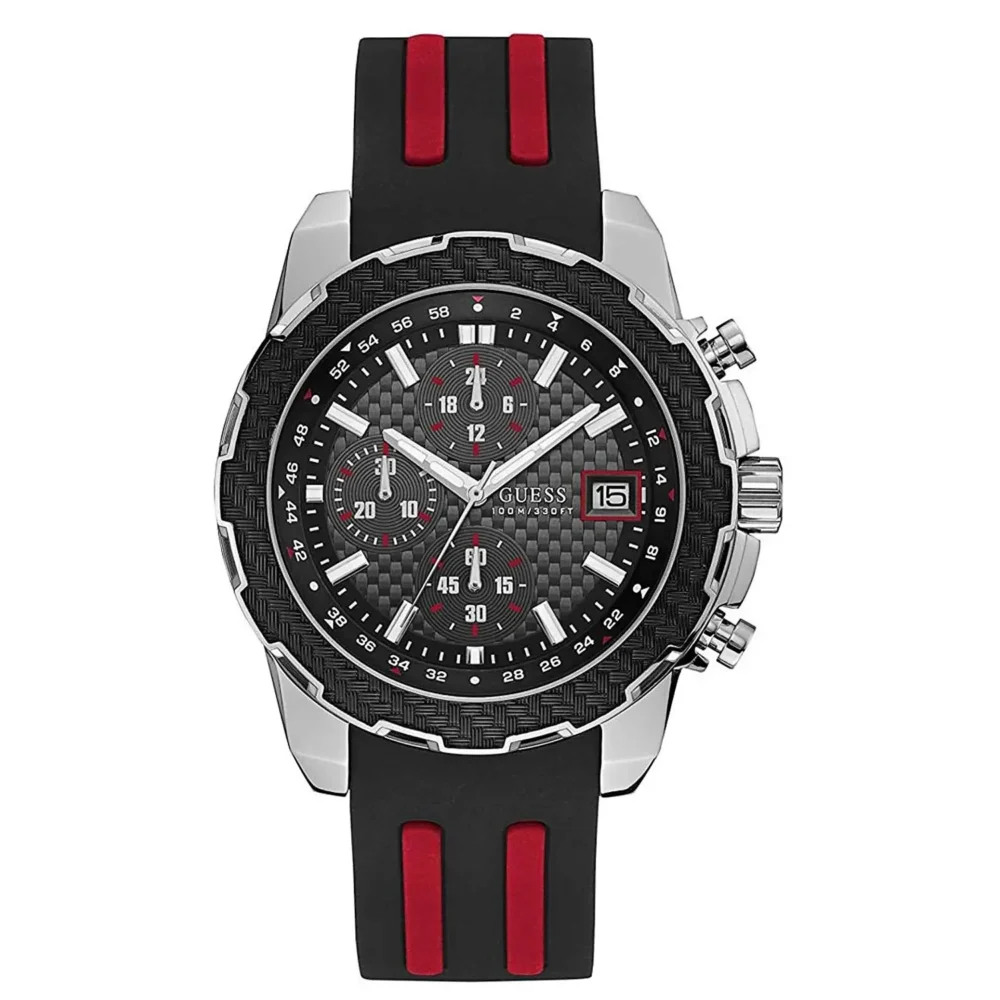 Guess Octane Chronograph Black Dial Two Tone Silicone Strap Watch For Men