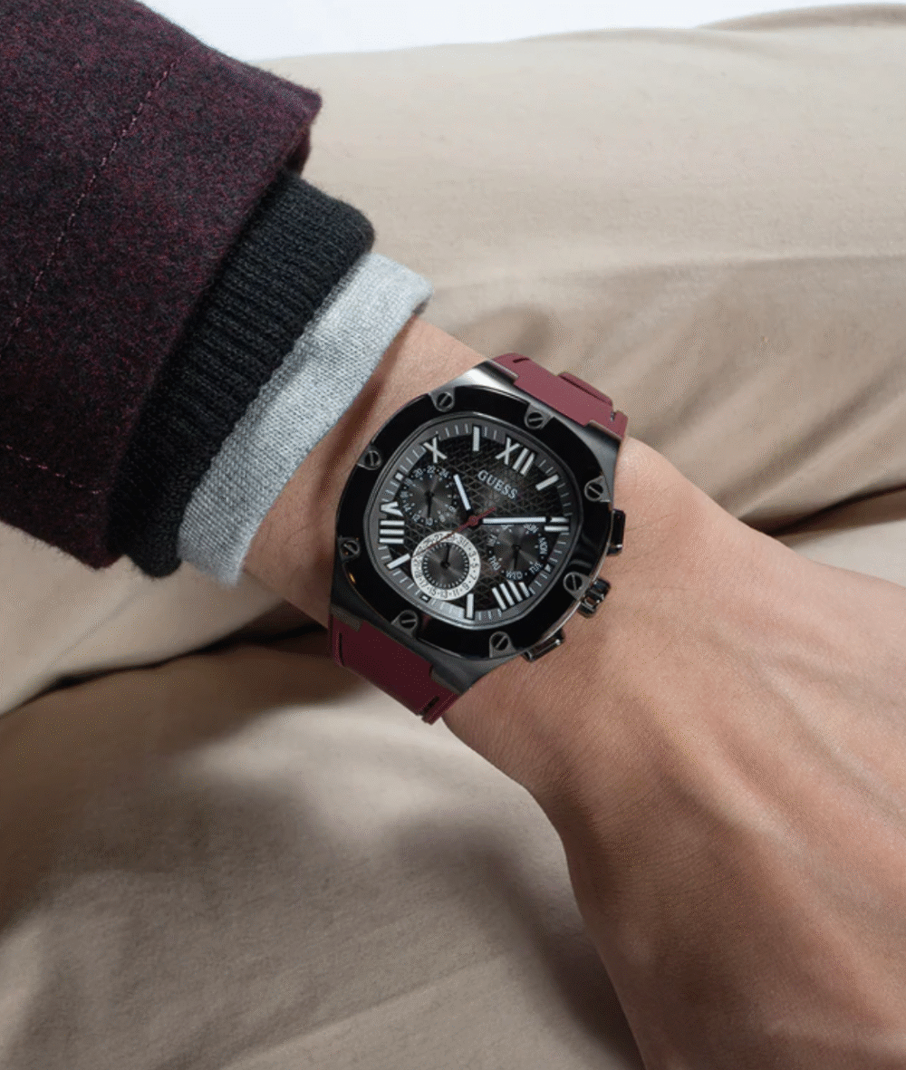 GUESS Mens Burgundy Gunmetal Multi-function Watch – Image 7