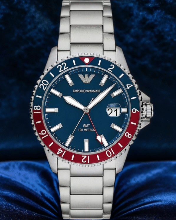 Emporio Armani Men?s GMT Dual Time Silver Stainless Steel