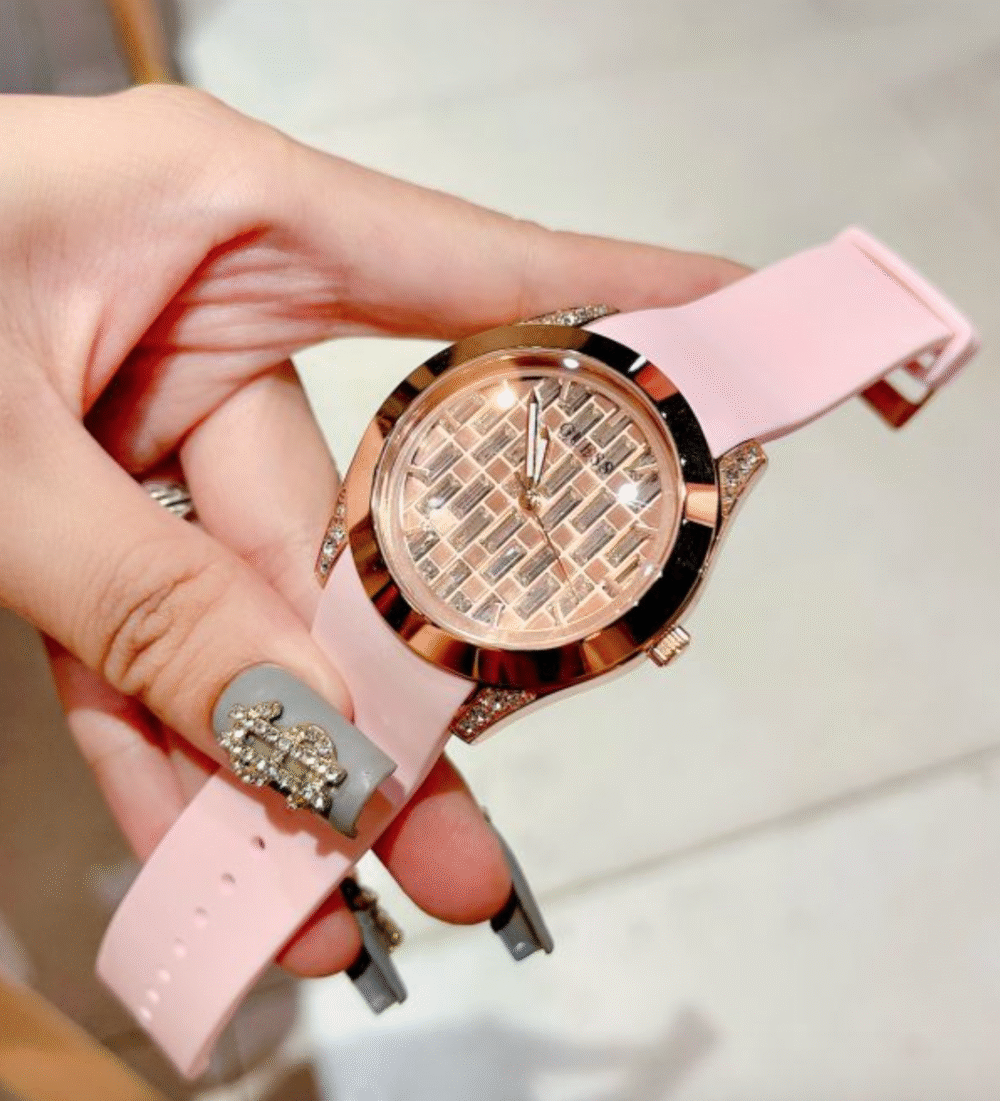 GUESS CLARITY PINK TONE SILICONE STRAP WOMEN?S WATCH – Image 2