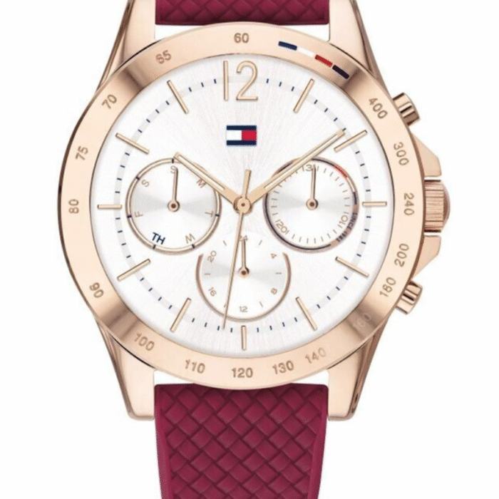 Tommy Hilfiger Haven Quartz White Dial Red Rubber Strap Watch For Women