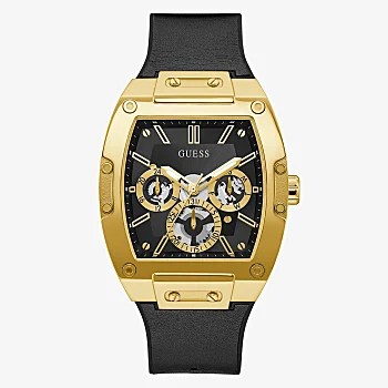 GOLD TONE CASE BLACK GENUINE LEATHER/SILICONE WATCH GW0202G1