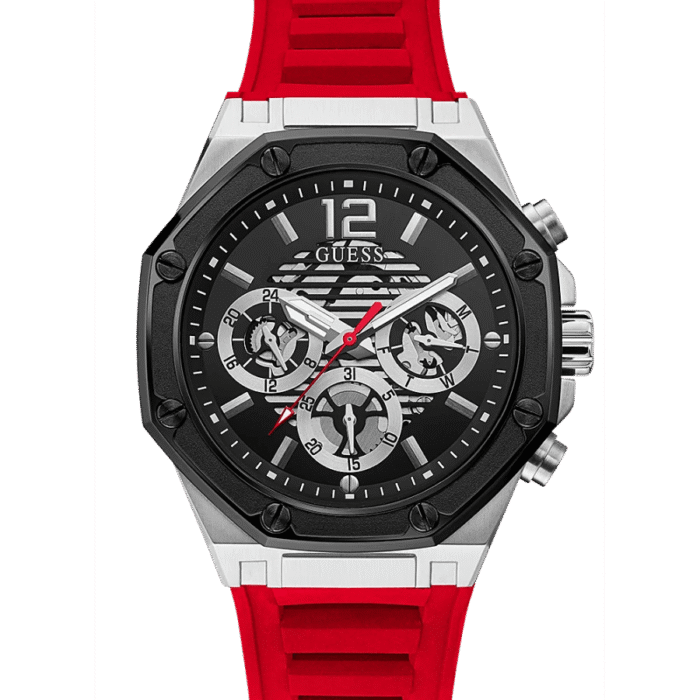 SILVER TONE CASE RED SILICONE WATCH GW0263G3