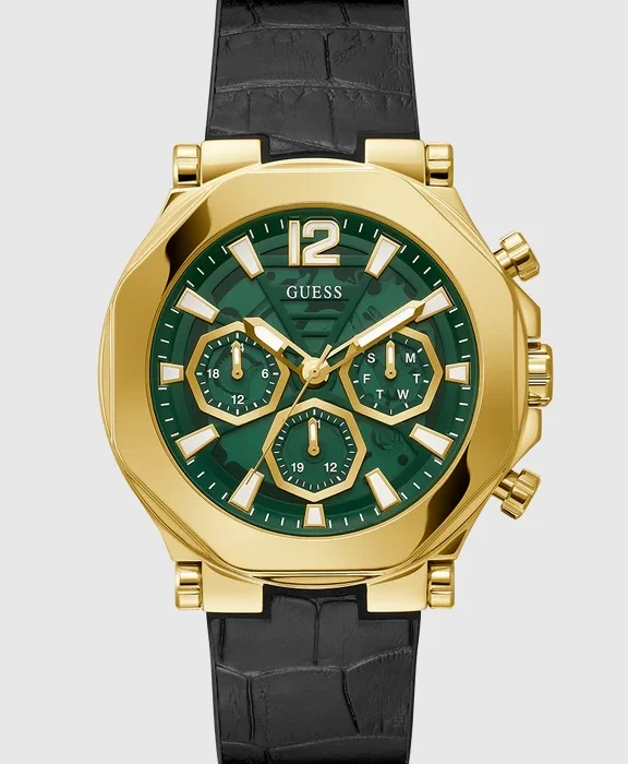 GUESS Mens Black Gold Tone Multi-function Watch,GW0492G3