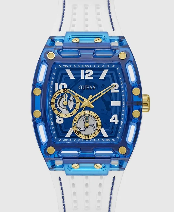 GUESS Mens White Blue Multi-function Watch