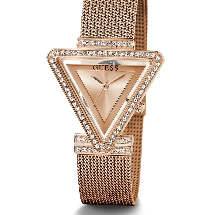 GUESS Triangle Ladies Rose Gold Tone Analog Watch