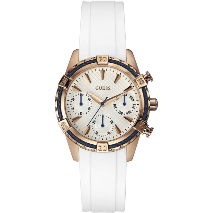 Guess White Dial Rubber Strap Ladies Watch