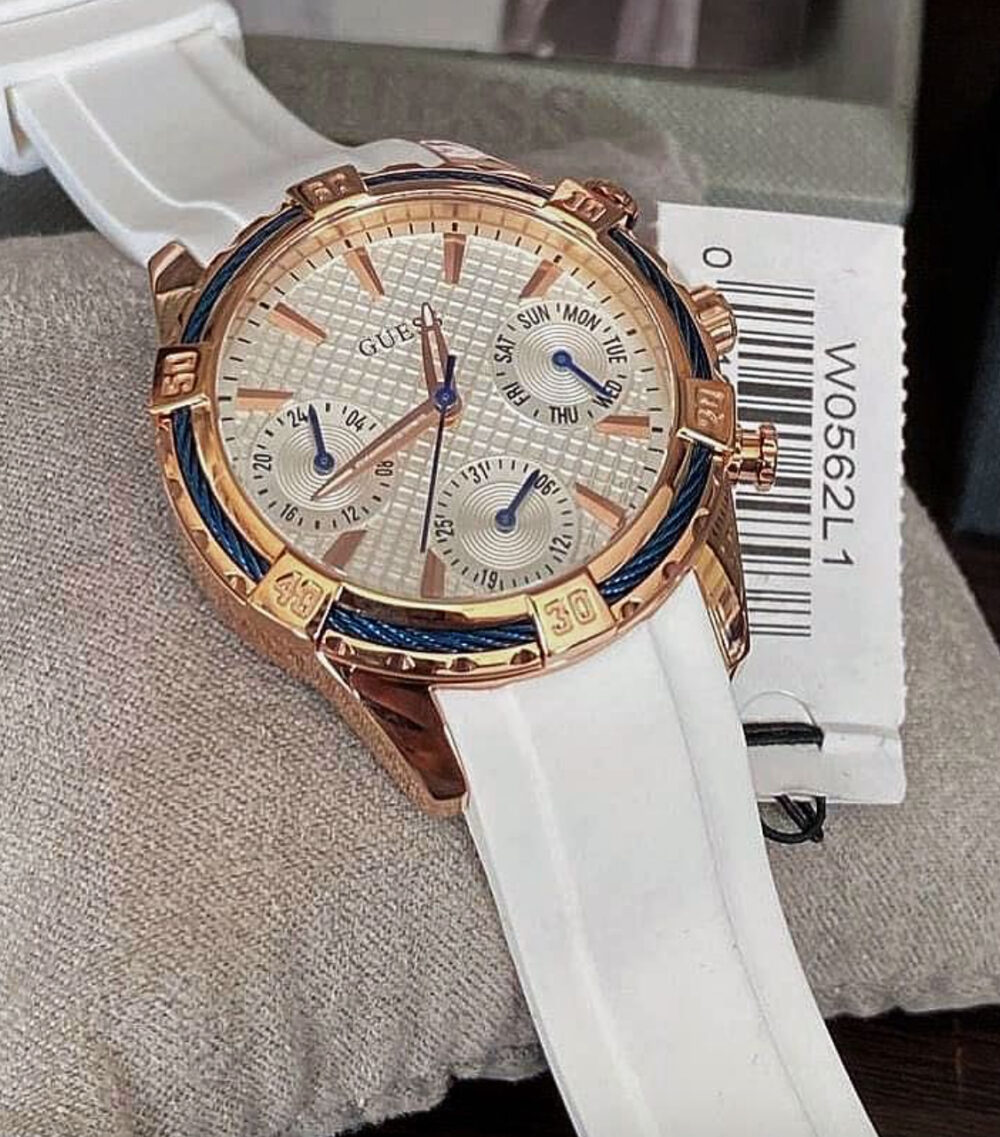 Guess White Dial Rubber Strap Ladies Watch – Image 2
