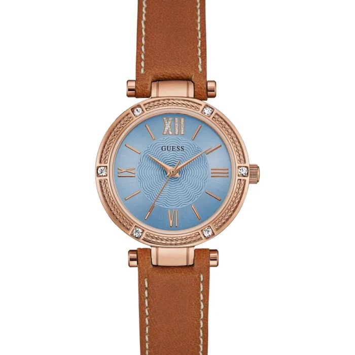 GUESS Women?s Quartz Brown Leather Strap Blue Dial