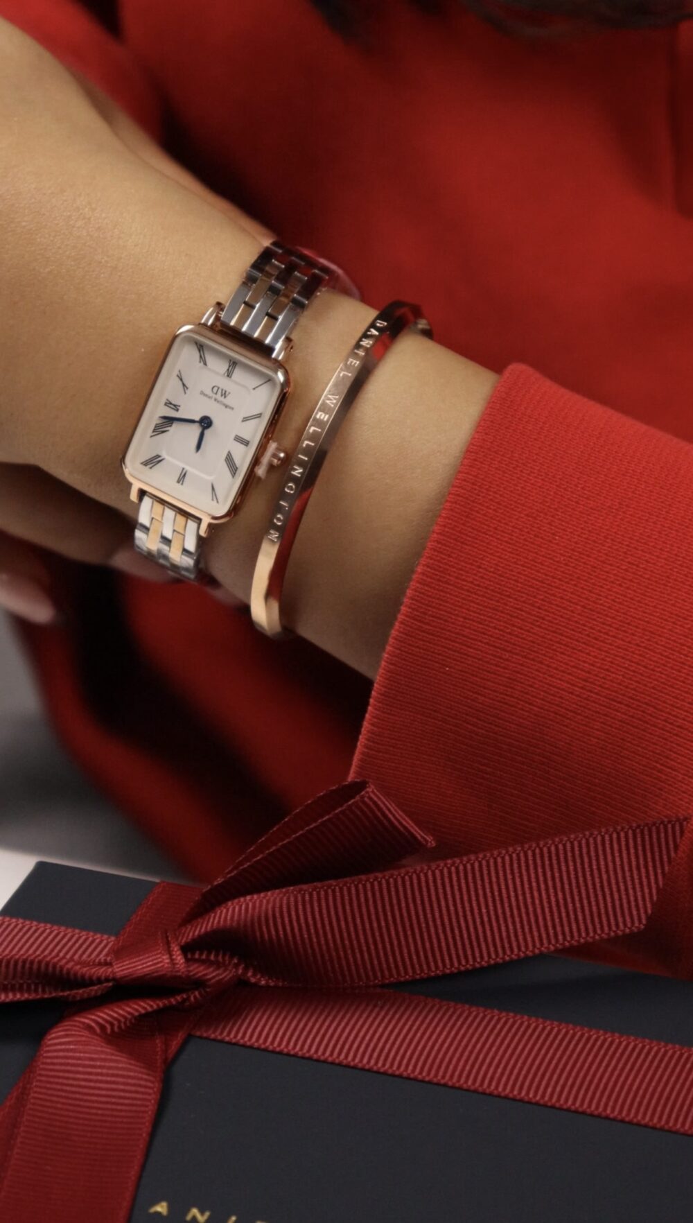 QUADRO ROMAN NUMERALS 5-LINK BRONZE/ARGENTÉ+BRACELET OFFERT